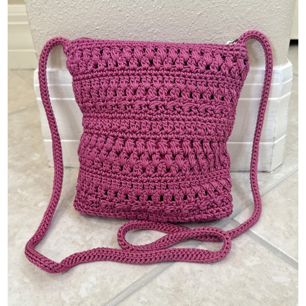 The Sak Pink Crochet Shoulder Bag Zip Closure Crossbody Boho Festival Hippie - Picture 3 of 10